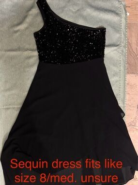 Black single shoulder sequin top dress